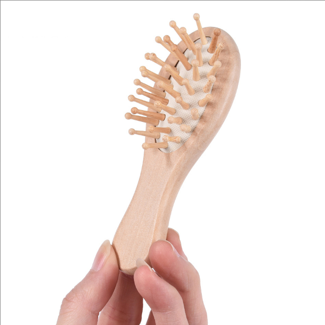 Bamboo Bristles Detangling Wooden Hair Brush Wet or Dry Oval Hairbrush 16*4.5*3cm for Women Men