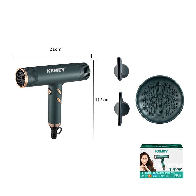 Kemei Professional Ionic Hair Powerful 1500W Fast Drying Low Noise Blow Dryer 2 Concentrator Nozzle 1 Diffuser Attachments