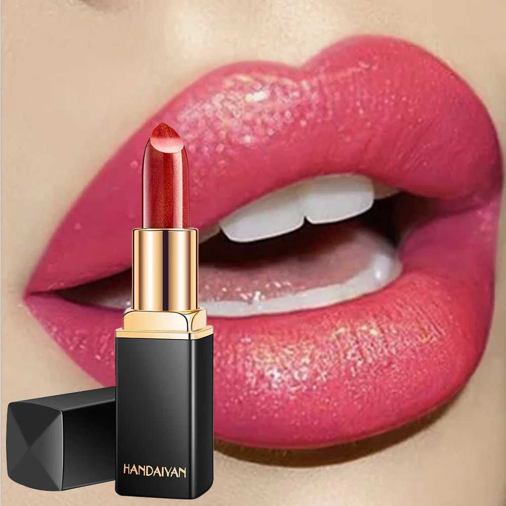 Black tube gold shiny lipstick pearl moisturizing lipstick available in 9 colors. XJ250623