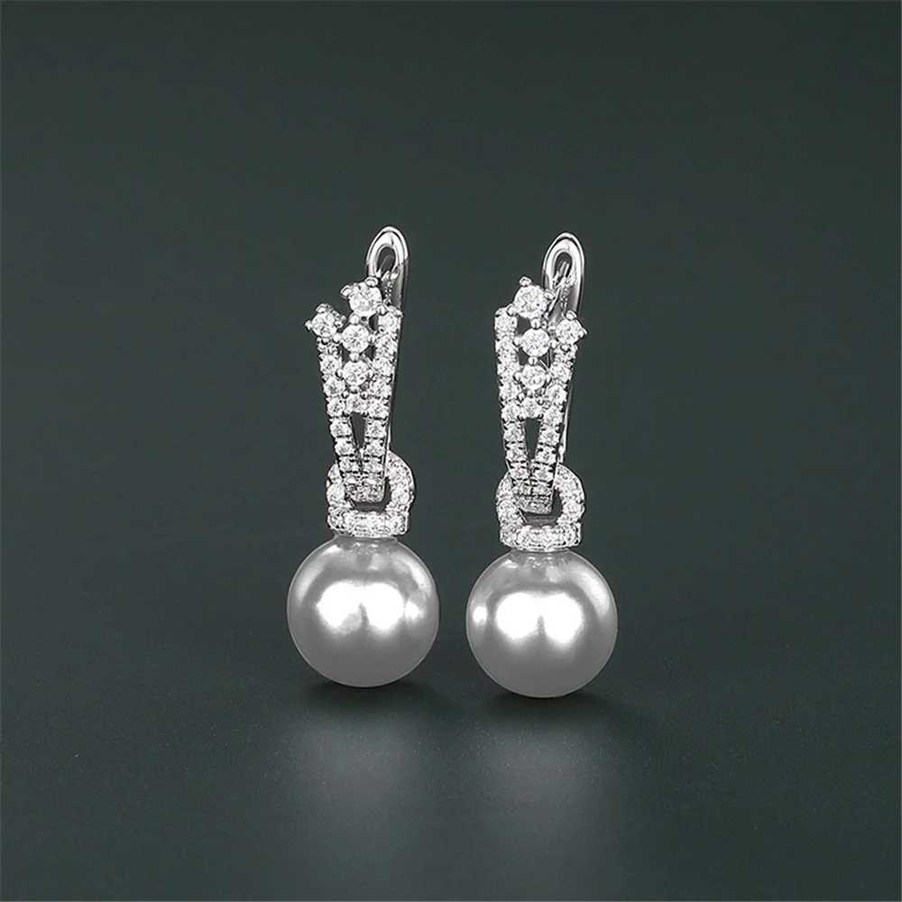 Charm Female White Gray Pearl Hoop Earrings Silver Color Simple Wedding Jewelry For Women XJ250623