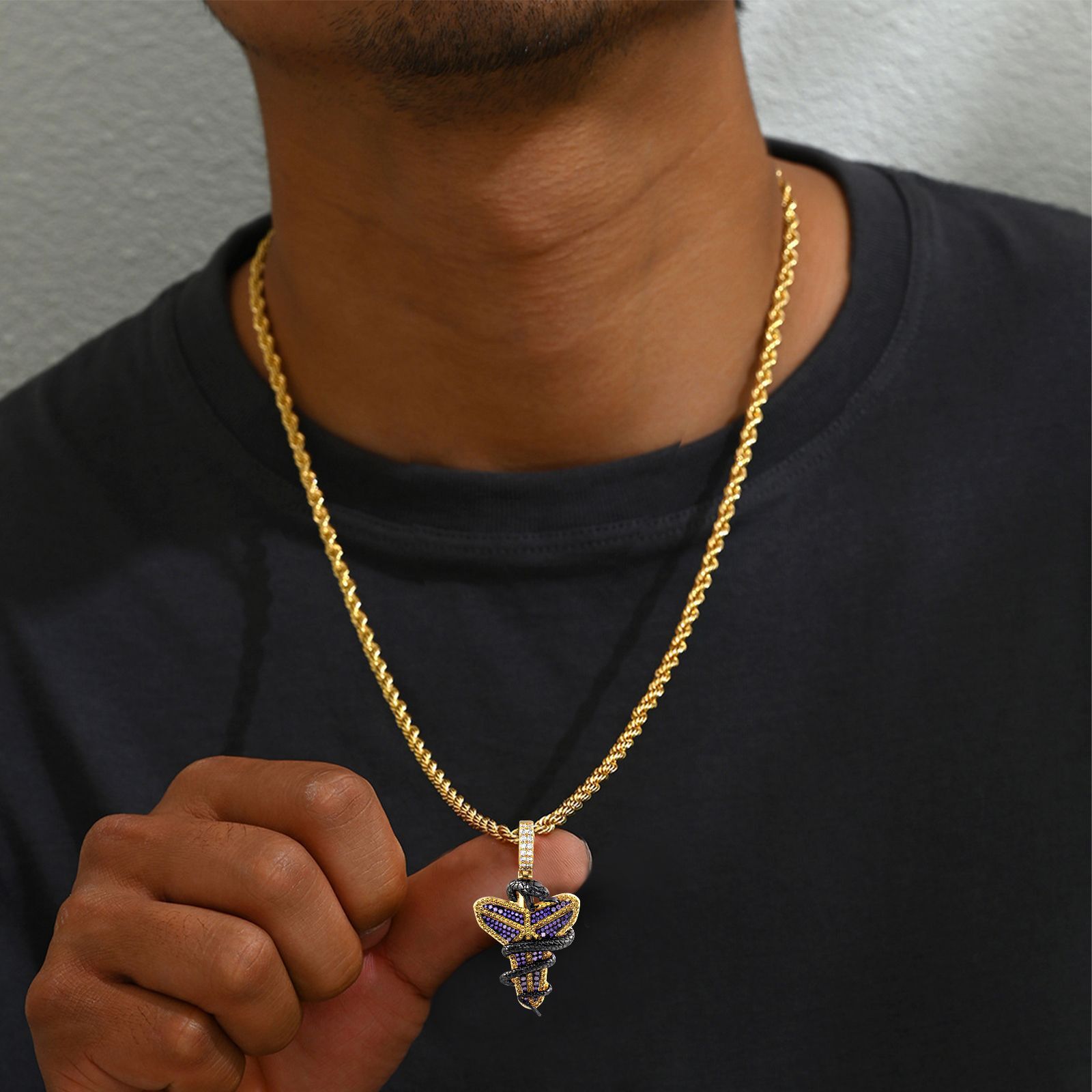 Luxury Moissanite Hip Hop Black Mamba Cone Cross Pendant Diamond Inlaid Unisex Streetwear Statement Necklace Pass the diamond tester