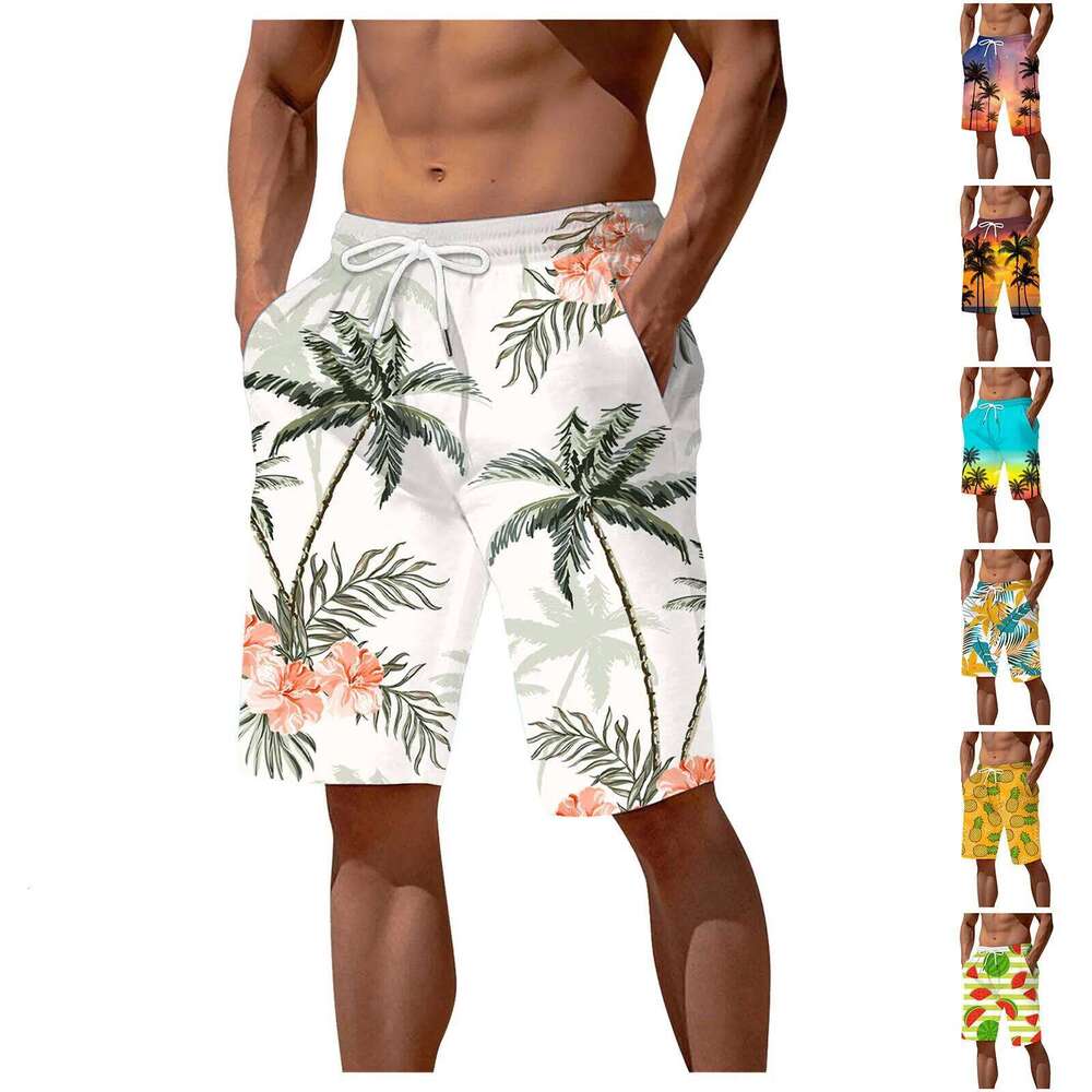 Men's Beach Summer Fashion Hawaii Patterns Drawstring Men Swim Trunks Elastic Waist 3D Print Gradient Breathable Shorts shorts