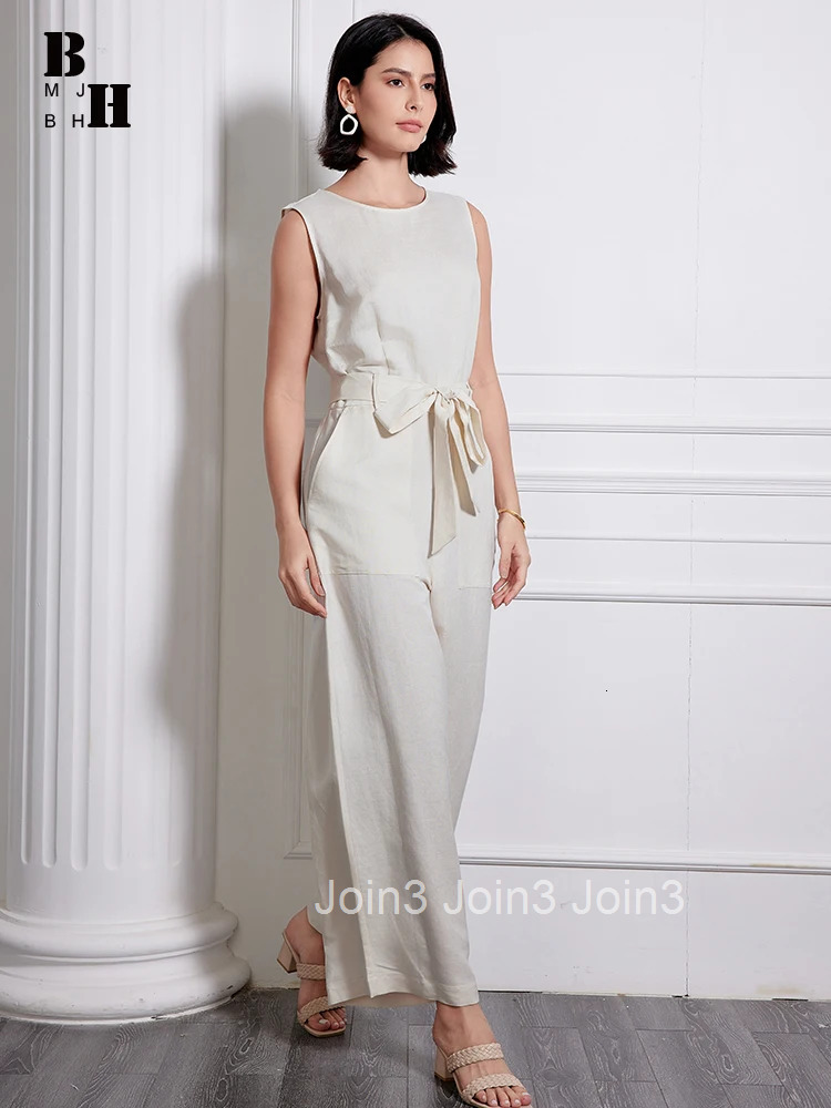 Summer Comfortable Cotton Linen One Piece Long Jumpsuits Women Clothes Elegant Formal Sleeveless Mujer Wide Leg Loose Rompers