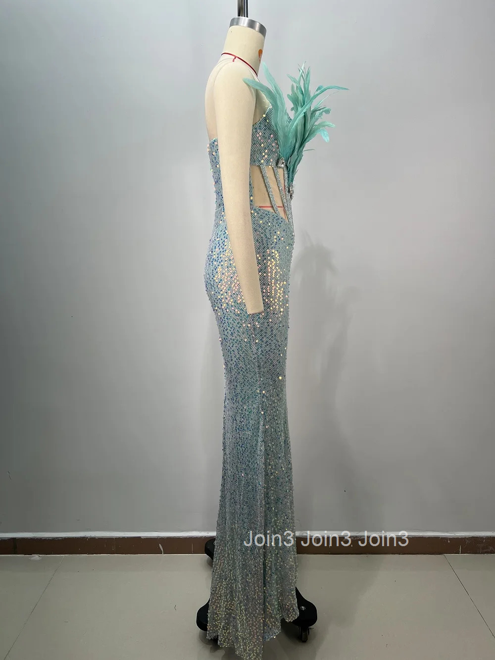 Womens Gown Blue Luxury Diamonds Embroidered Flares Gauze Feather Strapless Dress Fashion Celebrity Party Clothing 72hShipment