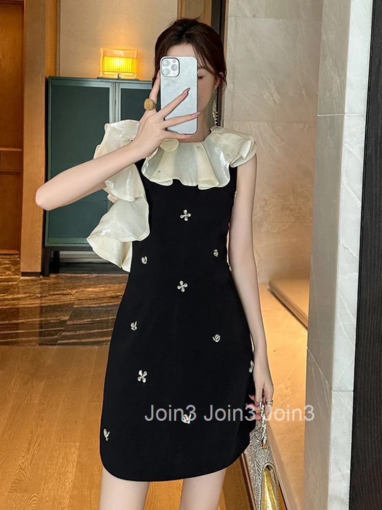 Summer Elegant Luxury Black Gown Evening Dress Women Clothes Sweet Ruffle Sleeveless Slim Short Party Club Prom Vestidos Fiesta