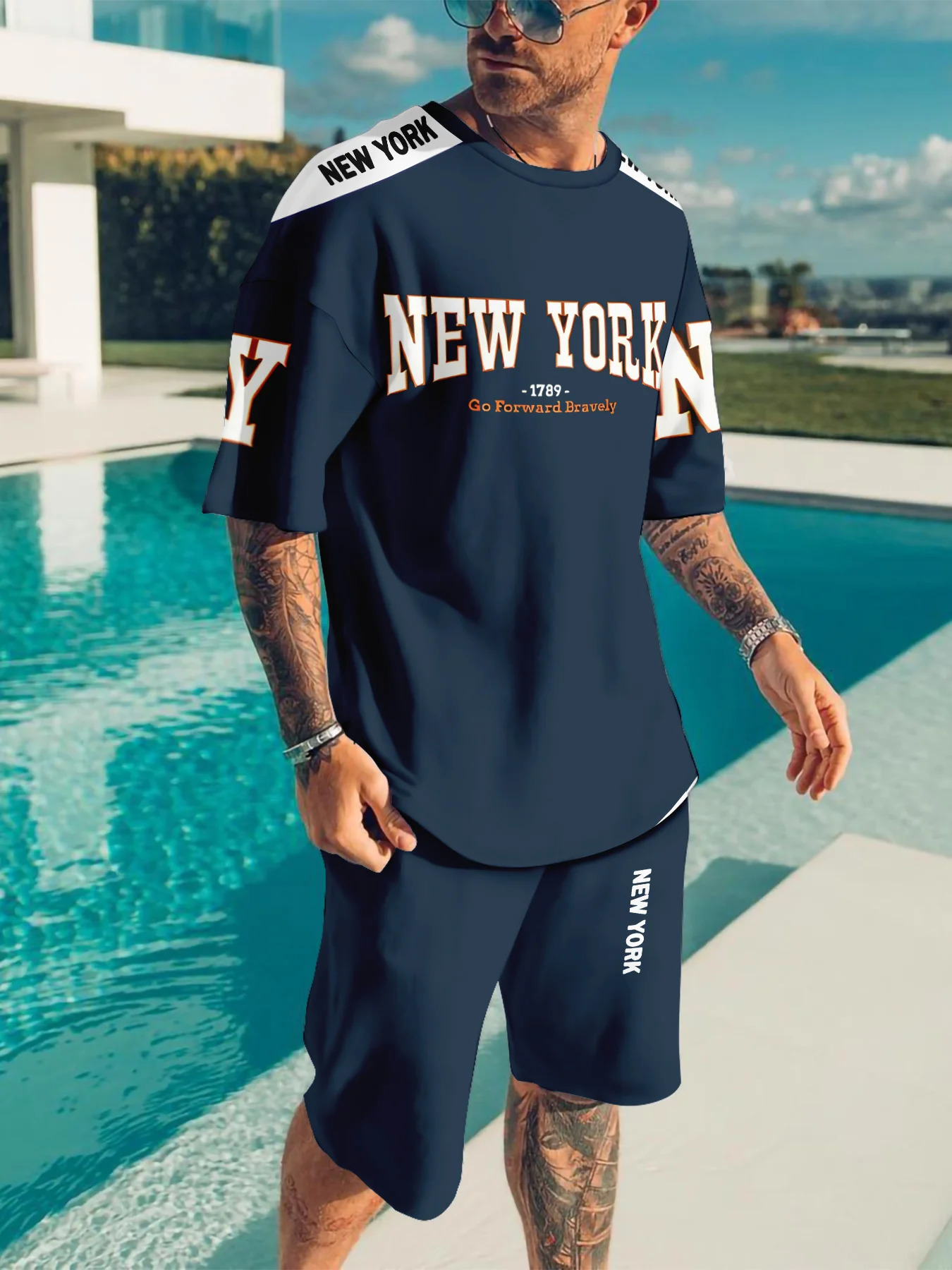 Summer casual sportswear set with letter prints The breathable outdoor mens Tshirt and shorts It is a summer 3D p 250614