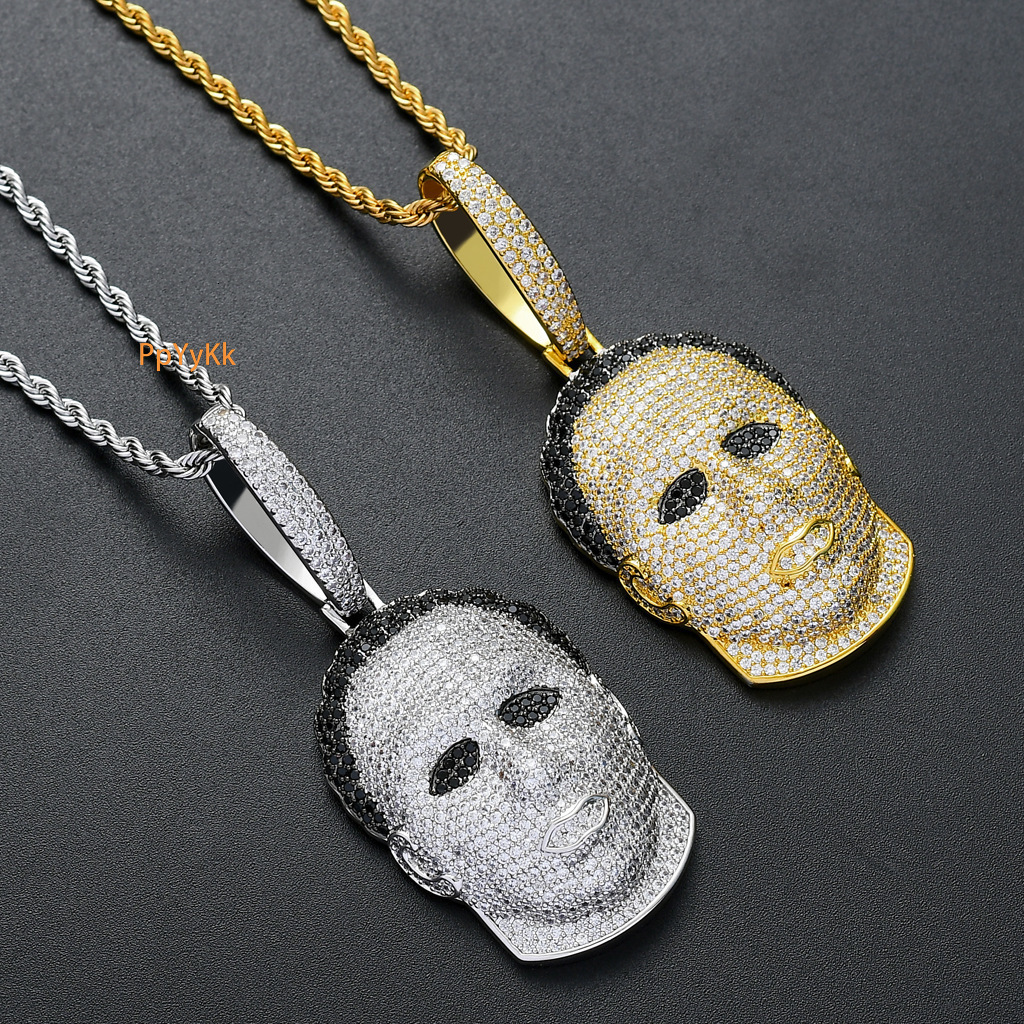 Luxury Moissanite Necklace Men Unique Human Head Mask Trendy Brand Iced Out Pendant Hip Hop Accessory Pass the diamond tester