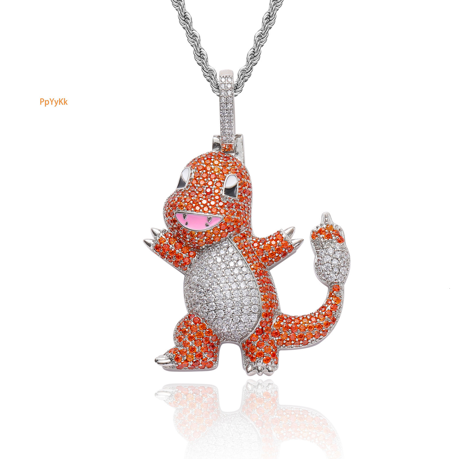 New Style Cartoon Charmander Pendant Ice Out Colorful Zircon Versatile Hip Hop Moissanite Necklace Pass the diamond tester