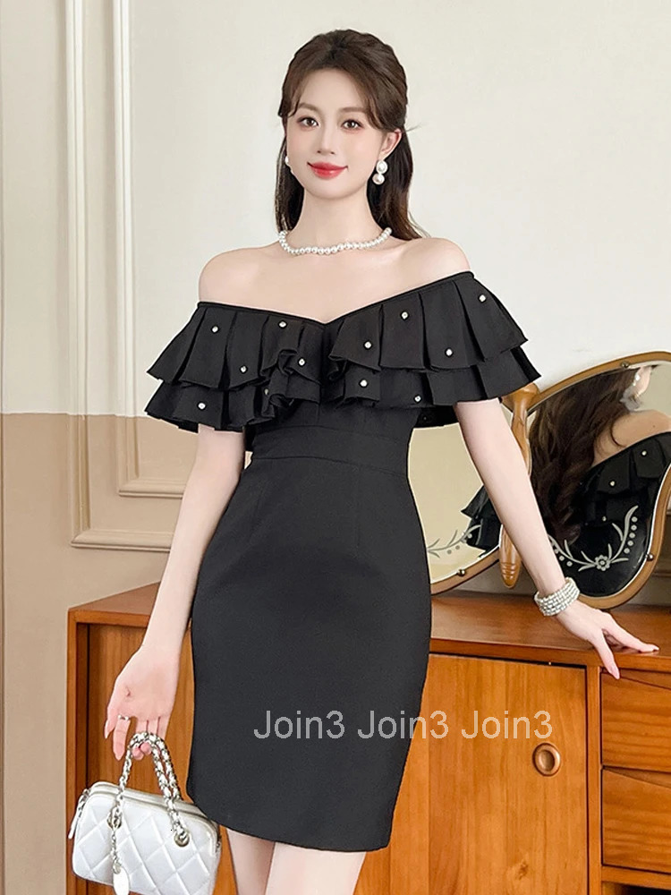 New Summer French Elegant Birthday Evening Dress Women Clothes Sweet Ruffle V-Neck Slim Pencil Short Party Prom Vestidos Commute