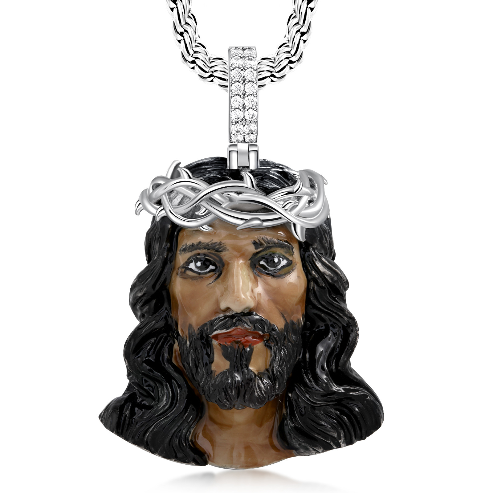 Luxury Hip Hop Jesus Head Diamond Inlaid Men's Personalized Light Luxury Trendy Cool Statement Necklace