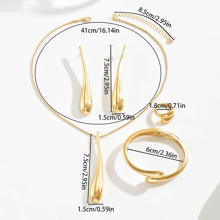 Women's Jewelry Necklace Set Water Drop Design Smooth Bracelet Ring High-end Earrings for Women