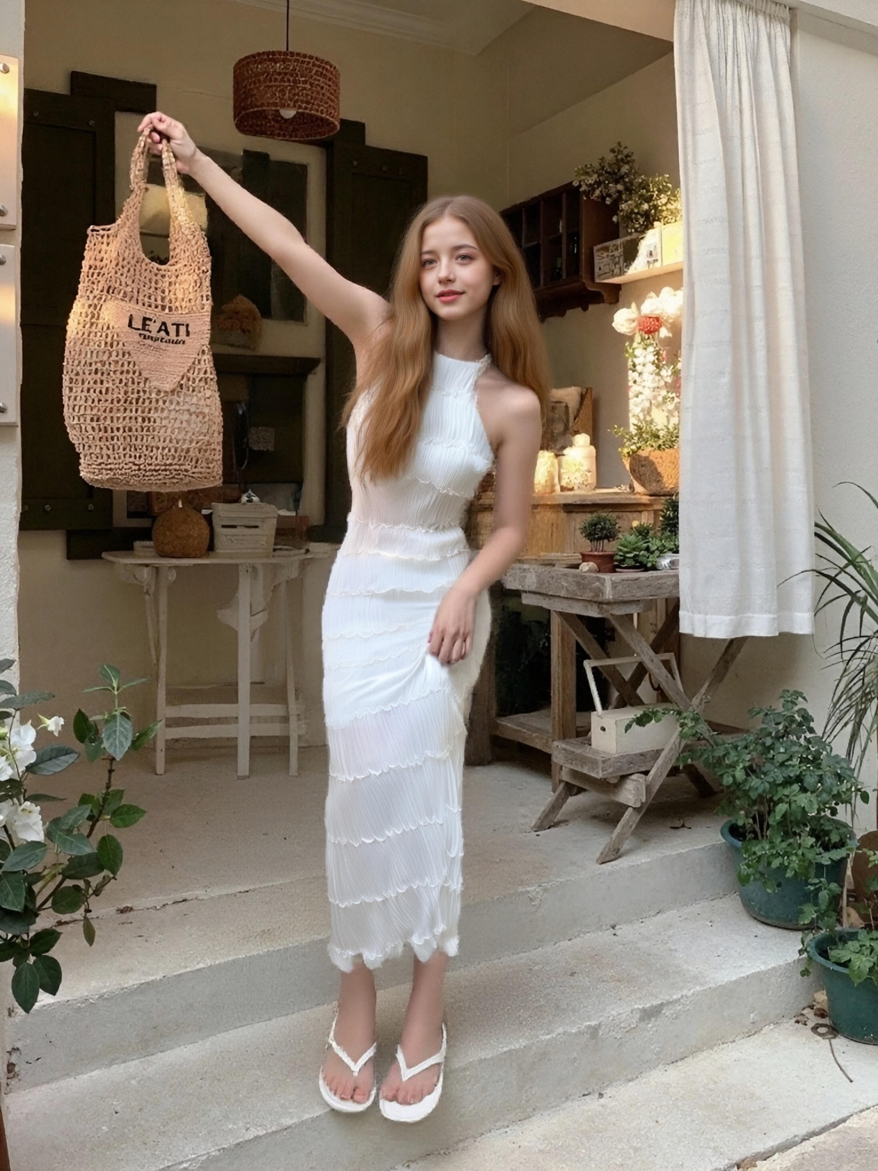 Elegant White Halter Maxi Dress, Layered Ruffle Detail for Women