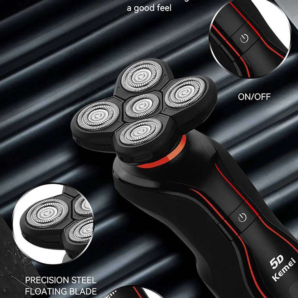 Kemei Mens Electric Razor Rechargeable Rotary Shavers Floating Shaving 5 Blades Bald Head Gifts For Husband Boyfriend
