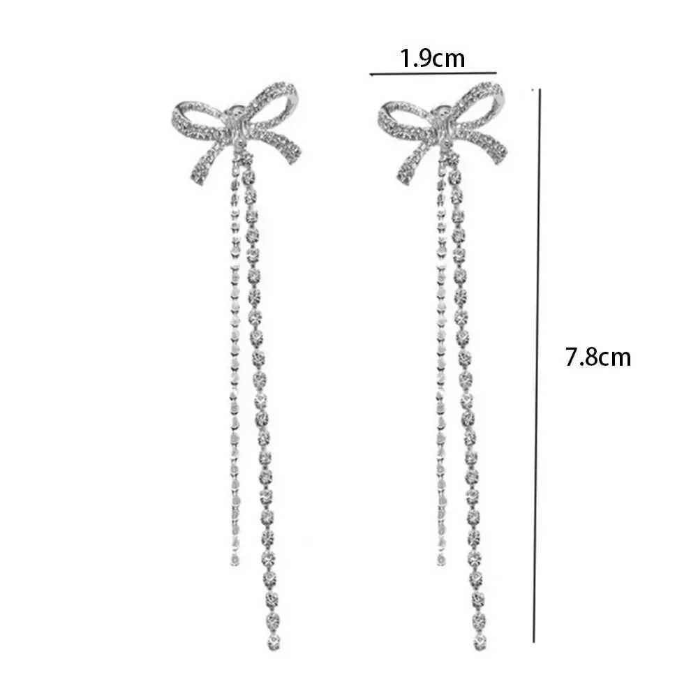 Simple Bow Long Chain Earrings Classic Rhinestone Big Bowknot Drop Earrings Fashion Temperament Design Bow Fringe Long Ear Stud XJ250623