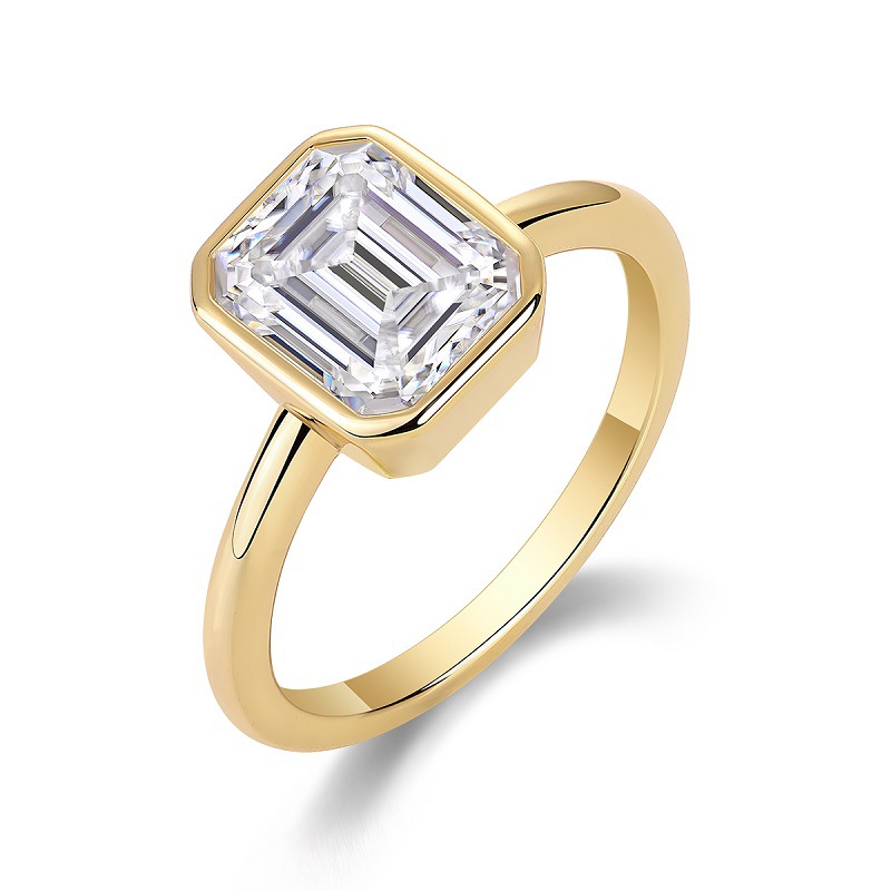 3ct Emerald Cut Moissanite Engagement Ring D Color VVS1 18K Gold Plated Band Modern Minimalist Bezel Set Design