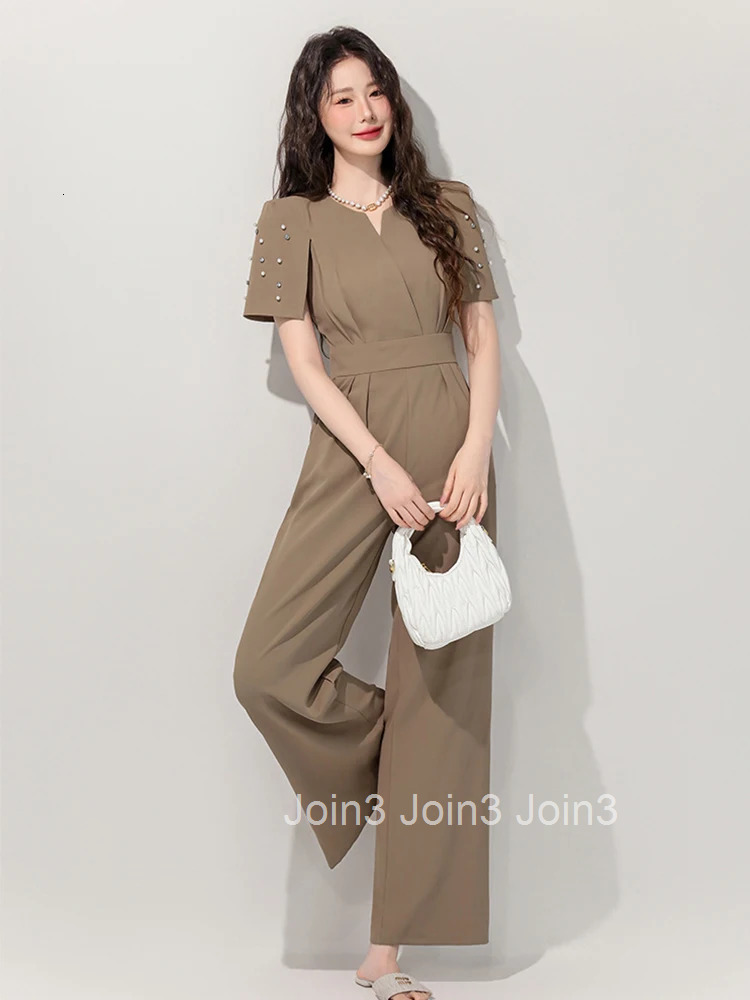 Women Clothes Solid One Piece Jumpsuits Elegant Formal Short Sleeve Mujer Wide Leg Loose Rompers Casual Long Trousers Summer New