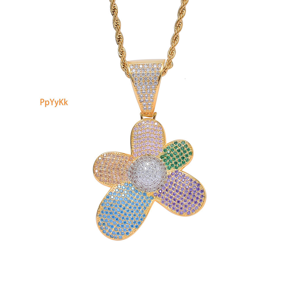 Luxury Moissanite Necklace Hip Hop Pendant Colorful Flower Iced Out Pendant High Quality Full Diamond Hip Hop Jewelry Pass the diamond tester