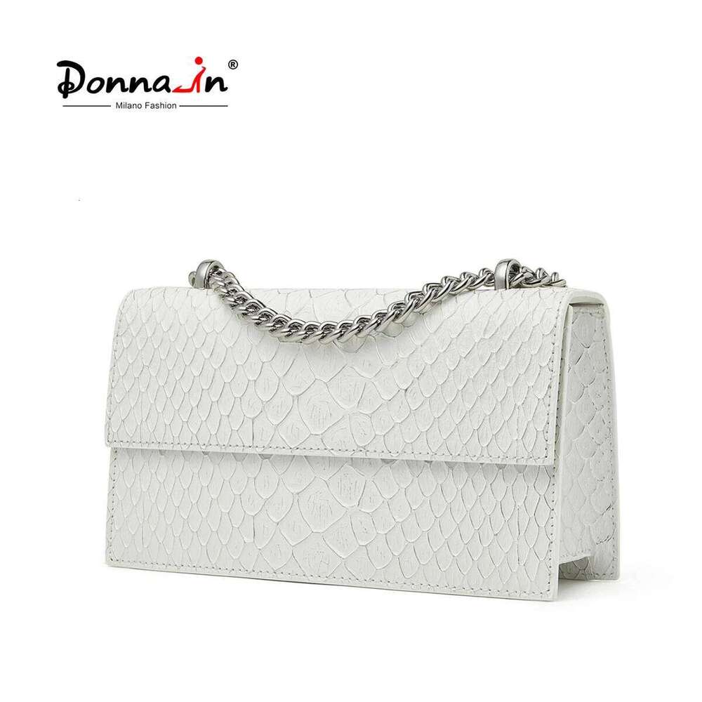 Donna-In Mermaid Pattern White Women Crossbody Split Leather Fashion Chain Square Purse Ladies Shoulder Bag 2023 Summer