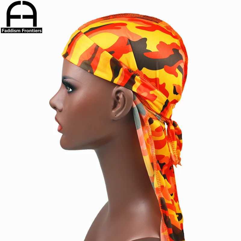 Fashion Camo Mens Silky Durags Turban Print Men Silk Durag Headwear Bandanas Headband Hair Accessories Pirate Hat Waves Rags M250623