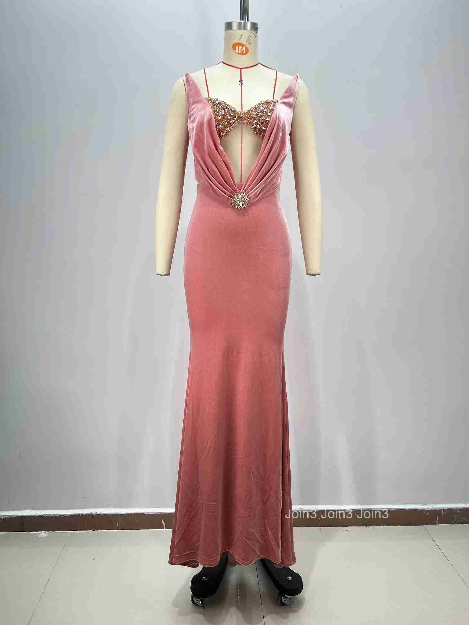 Autumn Pink Strapless Dress Fashion Banquet Dress Diamonds Studded Gauze Splicing Sexy Backless Womens Clothing Elegant Wear