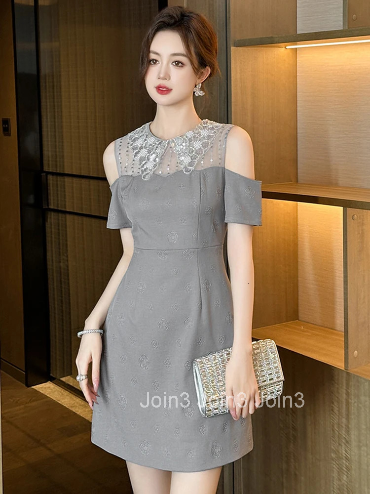 Women Clothes Silvery Sequin Sexy Off-Shoulder Slim A-Line Mini Short Dress Elegant Luxury Fashion Evening Party Prom Vestidos