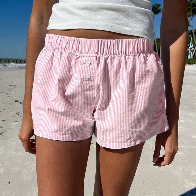 Women's Casual Loose Striped Color Block Shorts Spring Summer New Arrival Wholesale B5