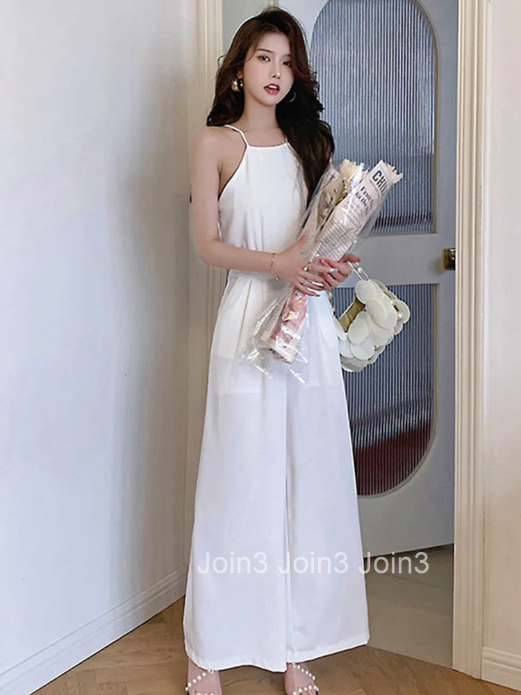 Fashion Summer Long One Piece Jumpsuits Elegant Women Chic Sexy Strap Sleeveless Party Femme Mujer Wide Leg Loose Rompers Street