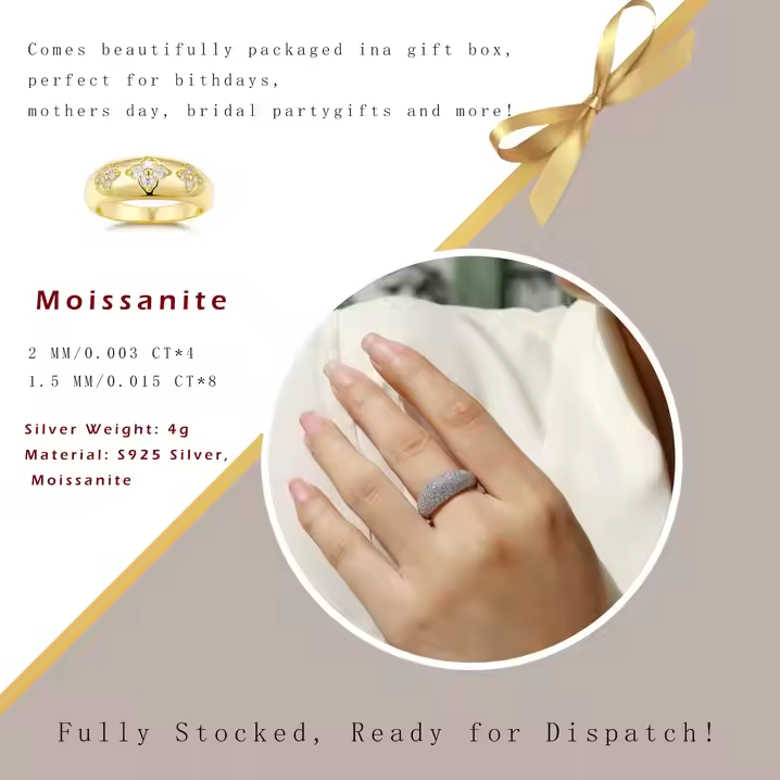 High Quality 925 Sterling Silver Women's Moissanite Ring 18K Plated for Wedding Engagement or Party
