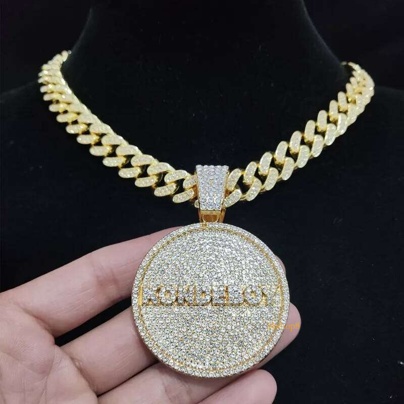 Pendant Necklaces Men Women Hip Hop KONDE BOY Letters Necklace 13mm Cuban Chain HipHop Iced Out Bling Fashion Charm Jewelry 230714