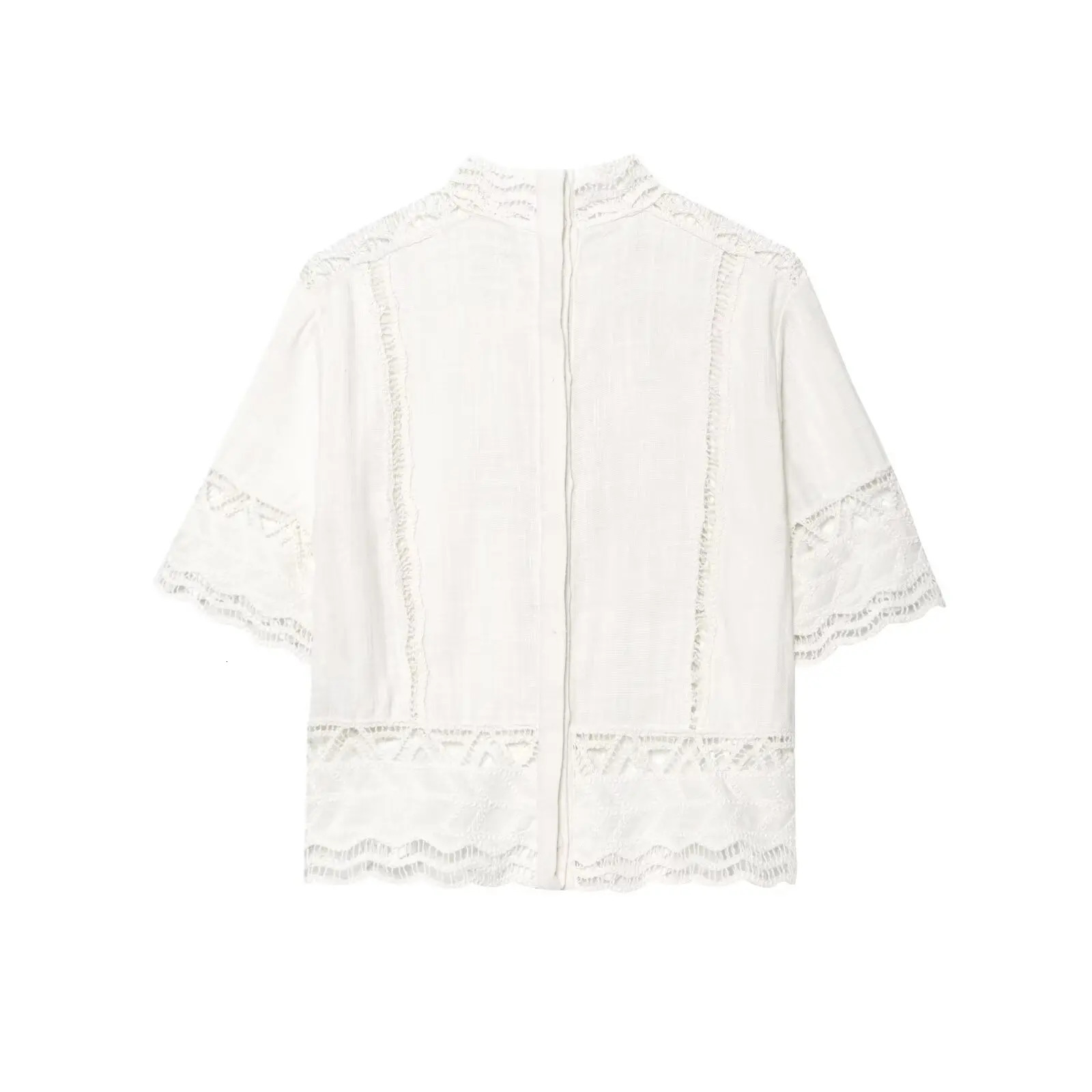 MYST ZA2025 summer womens casual fashion versatile hollow crochet details standup collar short shirt with skirt 250614
