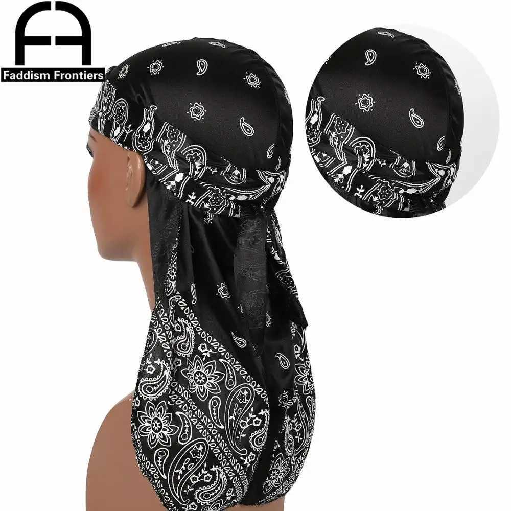 Premium Men Silk Durag Paisley Design Printing Silky Durags Long Straps Headwear Head Scarf Wave Cap Headwrap Durags M250622