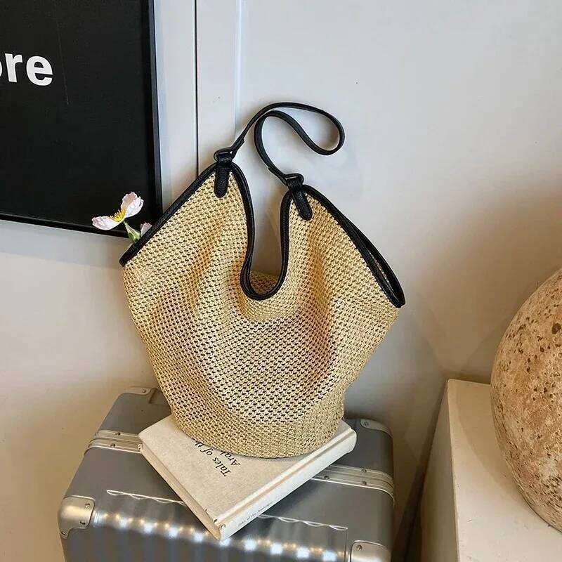 Straw Woven Zipper Designer Bag Summer New Fashionable 2025 High Quality Women's High-capacity Commuting Tote Bags