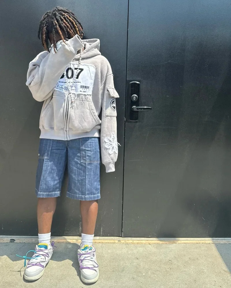 America Fashion Patch Letter Embroidery Oversized Zipper Hoodies For Men And High Quality Women Y2K Harajuku Hip-Hop Hoodies 250618