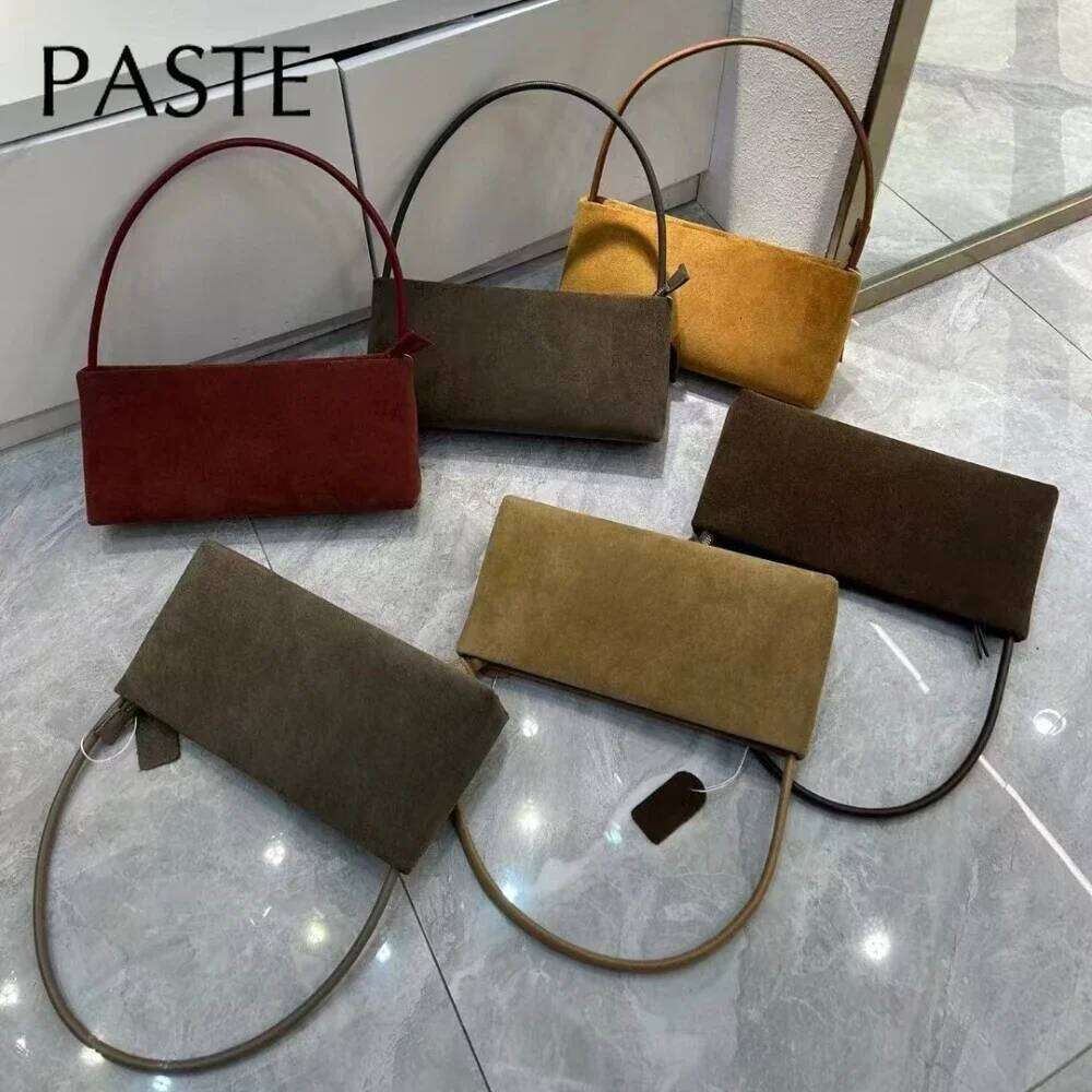 New Ins Chic Autumn All-Match Lady Underarm Shoulder Nubuck Leather Women Messenger Bag Coffee Red Color Suede Handbag
