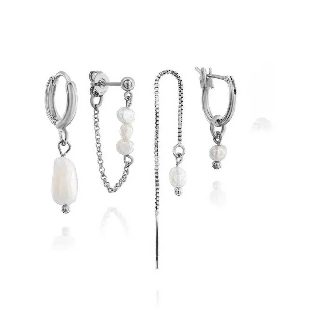 Vintage Artificial Colored Beads Pendant Earrings Set For Women Fashion Boho Silvery Color Simple Jewelry Gift Wholesale XJ250623