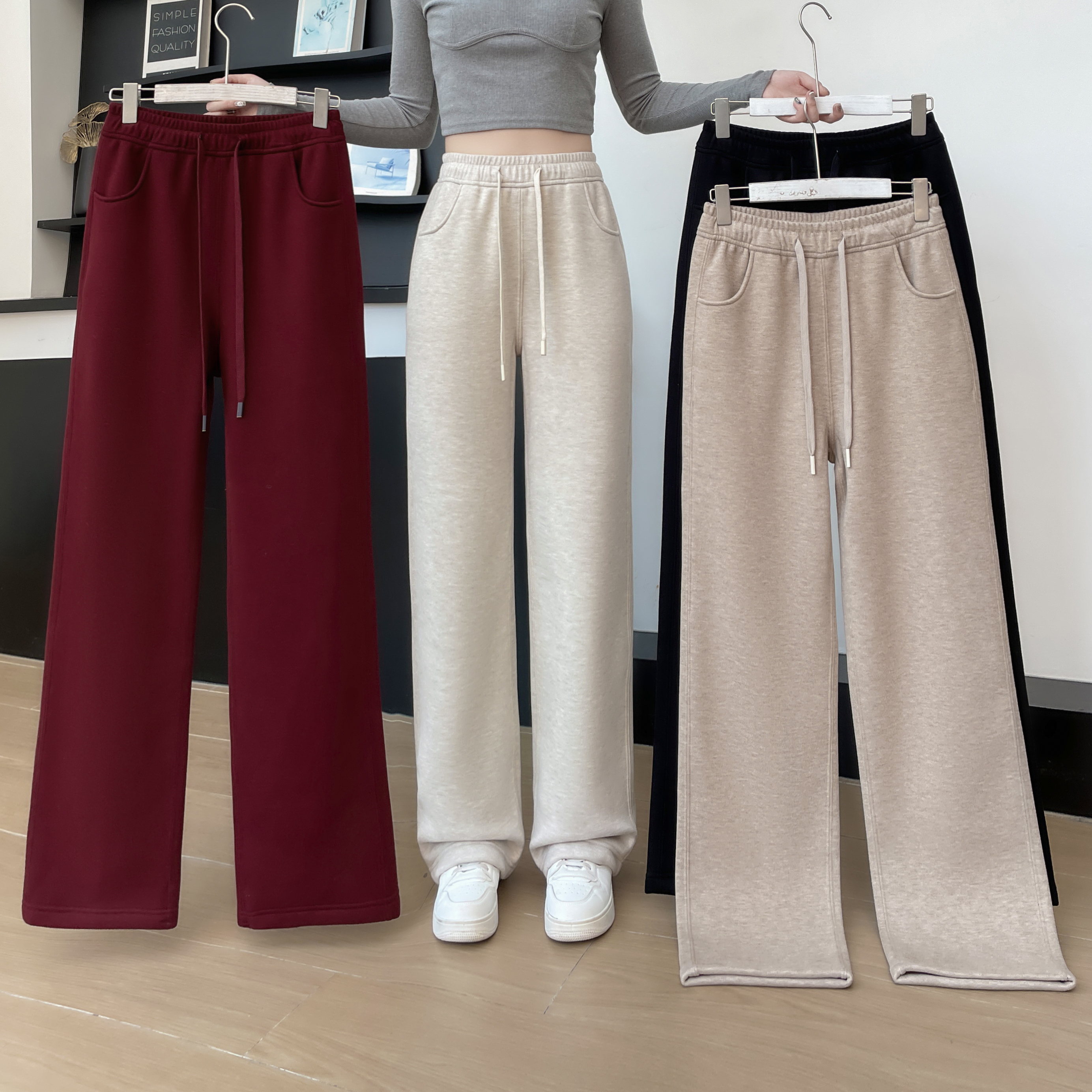 Antelope Velvet Straight Leg Pants Women Draped Feeling Casual and Comfortable Daily Wear Style