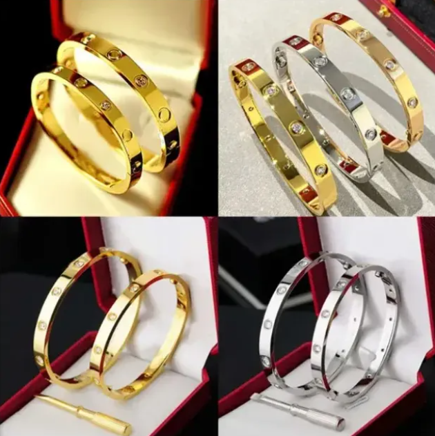 luxury designer bracelet bangle v gold non tarnish designer bracelets with screwdriver 6MM W inlaid 10 diamond mens bracelet women fine jewelry woman gift a6835