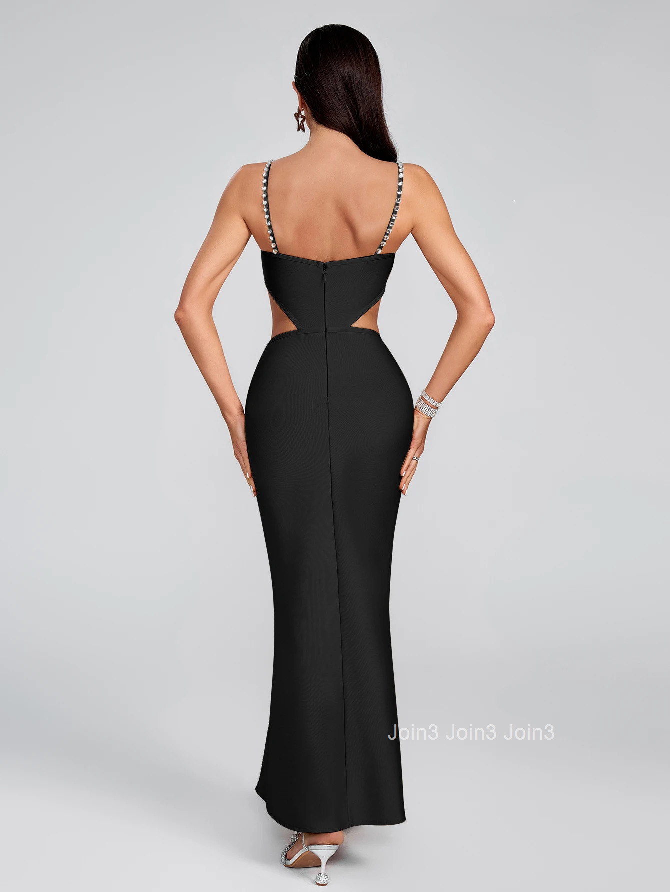 Chic New Womens Clothing Fashion Diamonds Embelling Sling Long Skirt Sexy Hollow Backless Knitting Evening Dinner Bandage Dress