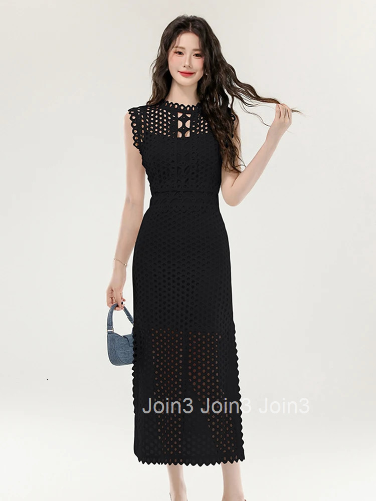 Women Clothes Casual Solid Outfit Elegant Sexy Hollow Sleeveless Slim Midi Dresses And Sling Skinny Mini Dress Mujer 2 Piece Set