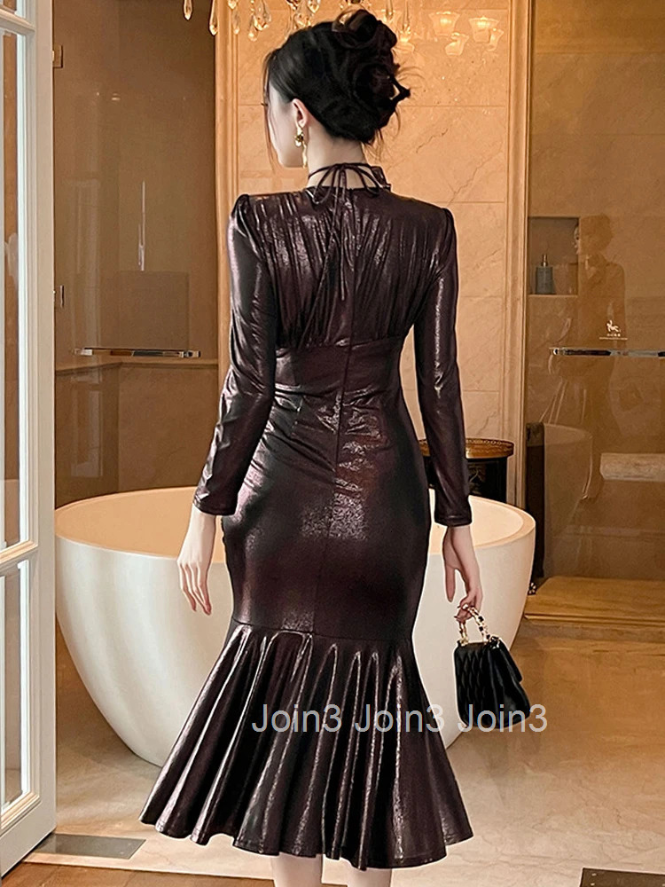 New Spring Ladies Chic Glitter Shiny Long Dresses Women Elegant Luxury Sweet Bodycon Party Birthday Dress Robe Vestidos Fiesta