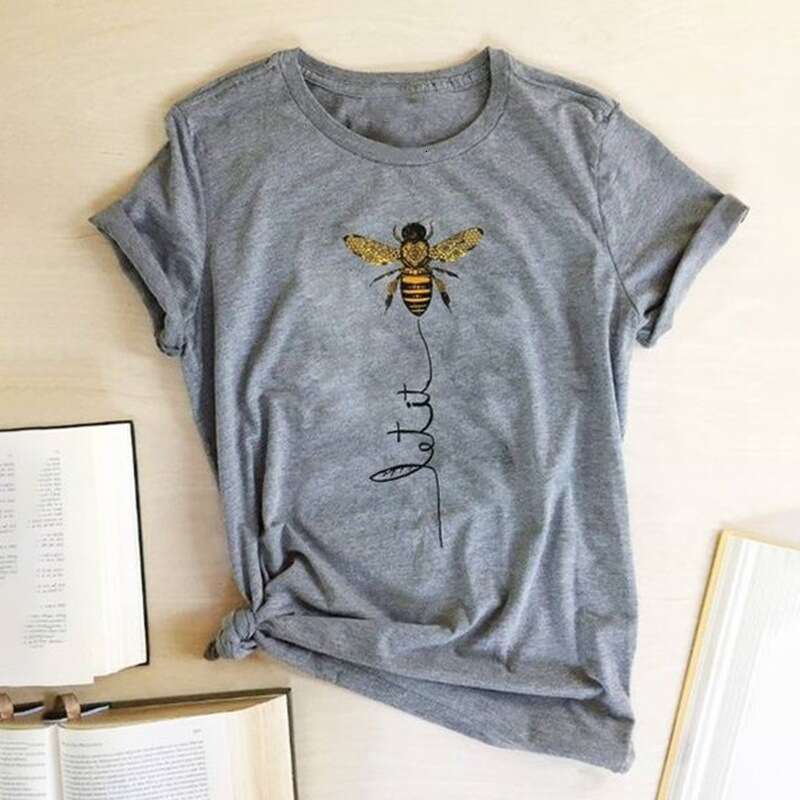 2020 Bee Print Casual Short Sleeve Loose Women's T-Shirt Summer Top B5