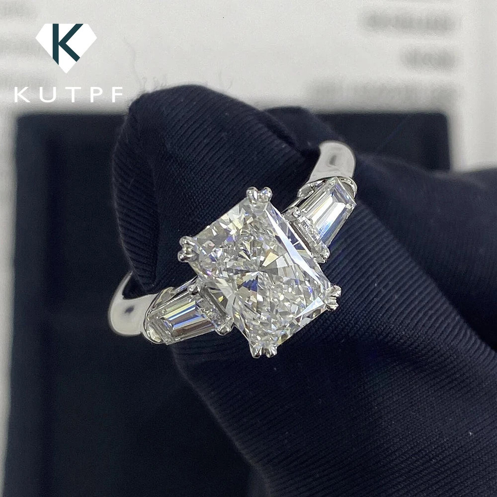 1/2/3/4 Radiant Cut Full Engagement Ring with Tapered Baguette Shape Diamond S925 Silver Wedding Rings for Women 250617