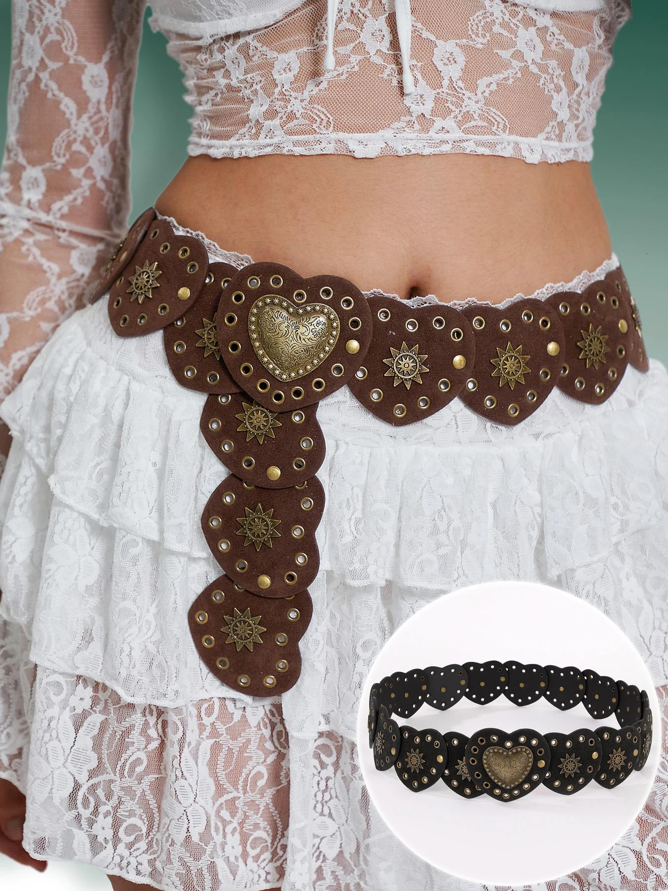 1Pcs Ladies suede material decoration Heart shaped accessory splicing belt Bronze colored heart-shaped buckle Dress accessories 250617