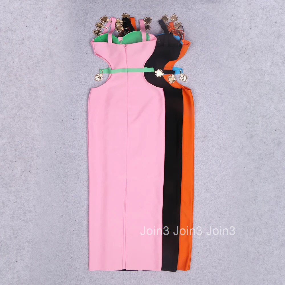 Newest Hotsweet Hollow Out Backless Bandage Dress Women Sexy Color-Blocking Spaghetti Strap Vestido Birthday Party Club Gown2025