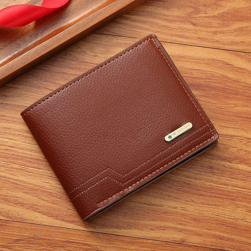 New Men's Short Style Fashion Casual Litchi Grain Soft Leather Multiple Card Slots Large Capacity Small Wallet
