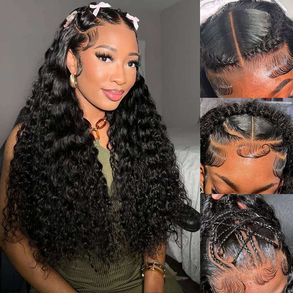 30 Inch Deep Front 200 Density 13X6 HD Lace Frontal Wigs Water Wave Human Hair Pre Plucked Curly Wig