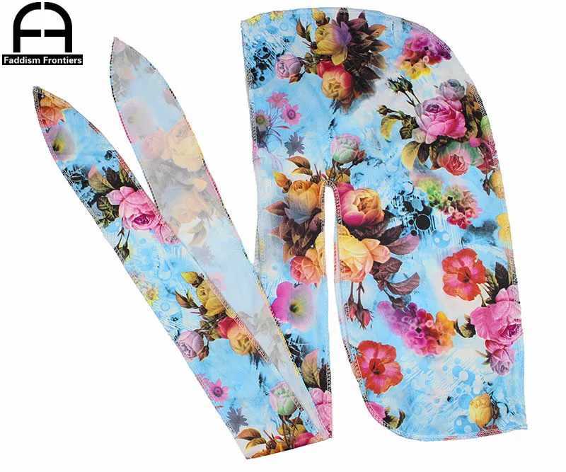 Fashion Mens Print Silky Durags Bandanas Turban Headband Silk Men DuRag Floral Waves Caps Turban Headwear Hair Accessories M250623