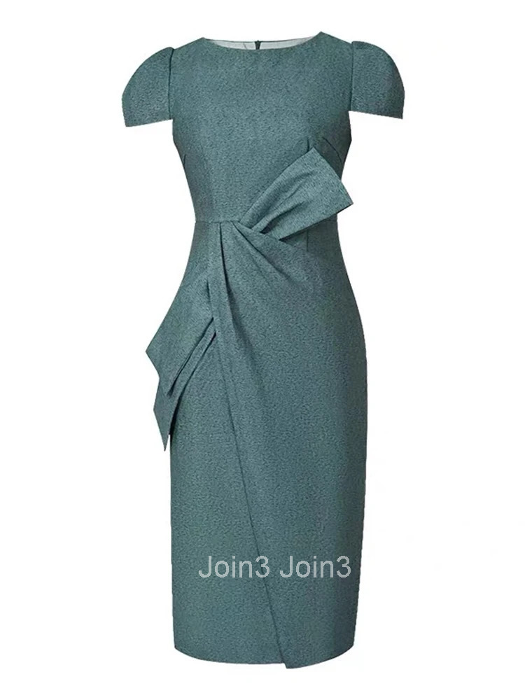 New Summer Fashion Work Style Formal Occasion Pencil Dress Women Clothes Commute Retro Solid Bow Short Sleeve Slim Party Vestido