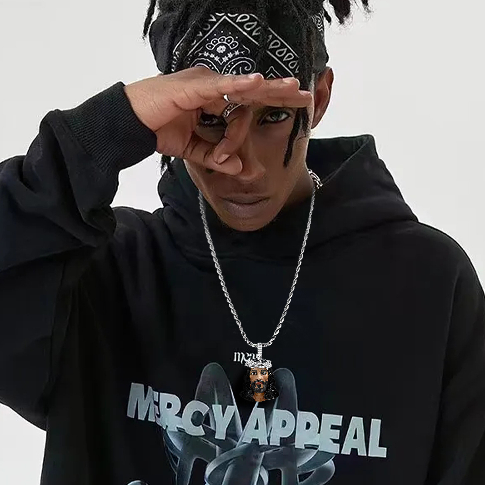 Luxury Hip Hop Jesus Head Diamond Inlaid Men's Personalized Light Luxury Trendy Cool Statement Necklace