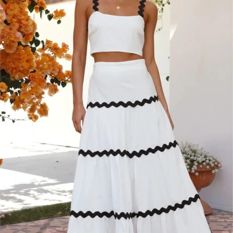 Vest Skirt Set Tank Tops Long Stylish Womens Summer Outfit Sets With High Waist Maxi Skirts For Vacation 250614
